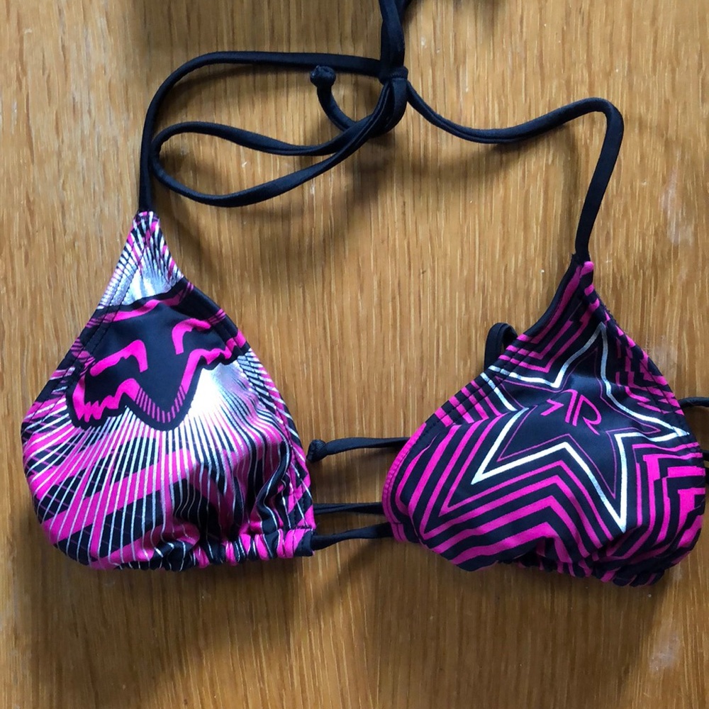 pink/black striped triangle bikini top